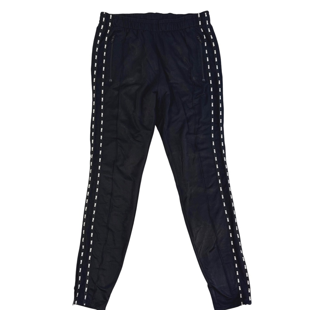 PINK Victoria's Secret Black Track Pants Logo Side Tape Zip Ankle Womens Medium